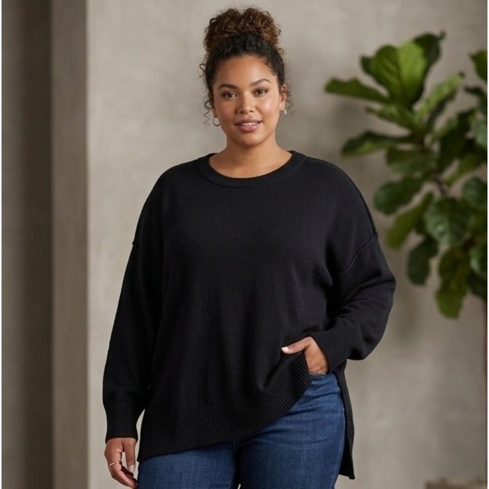 Halara Sweater Womens 2X Black Oversized Dropped Shoulder Crew Casual Plus‎ NWT